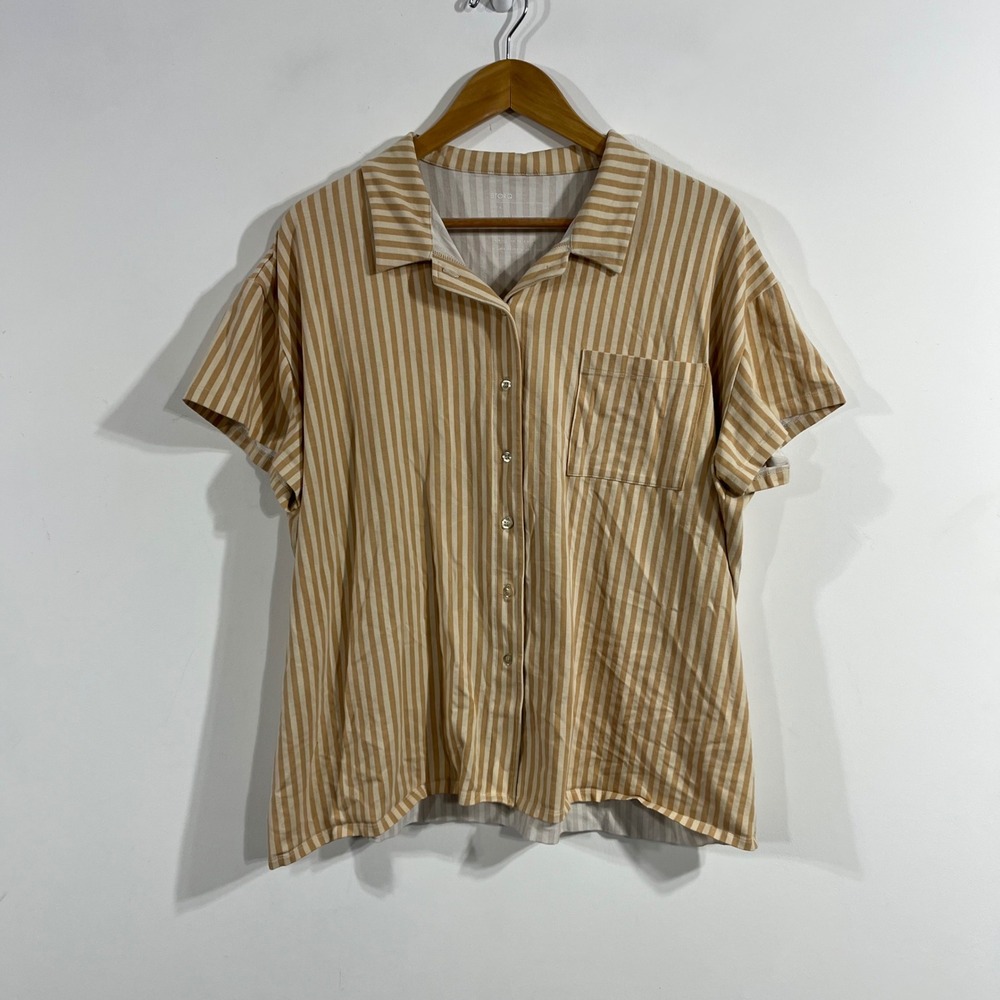 Storq Maternight Boxy Striped Short Sleeve Button Down Shirt Size 4 Retro Boho